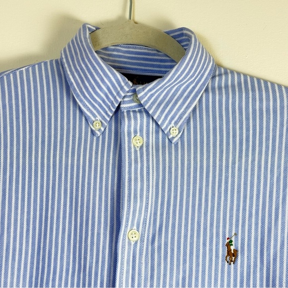 Ralph Lauren Womens Light Blue Striped Button Up Oxford Knit Shirt Medium Formal - Picture 2 of 13